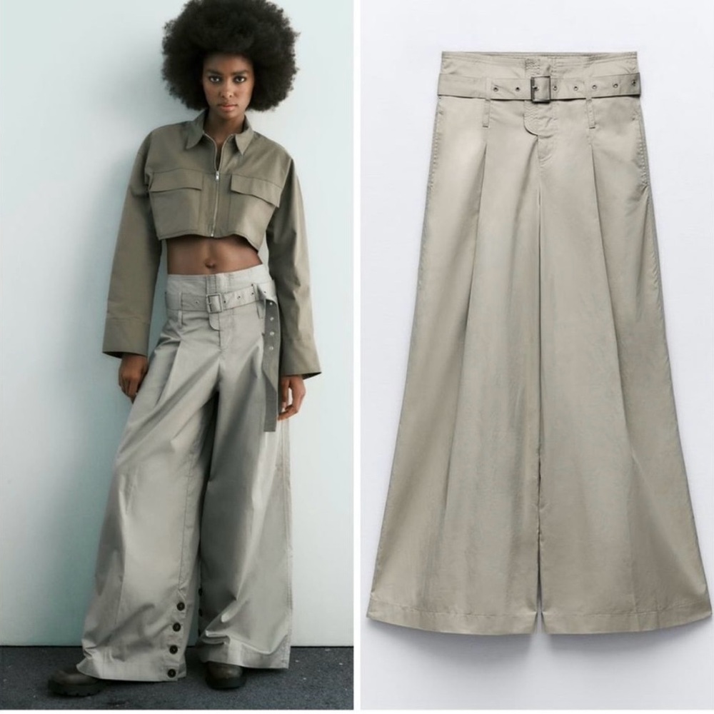 Zara Wide-Leg Tan Pants